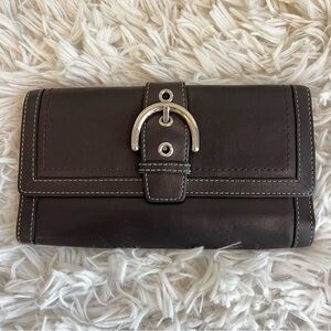 Coach Brown Leather Soho Silver Buckle Trifold Wallet